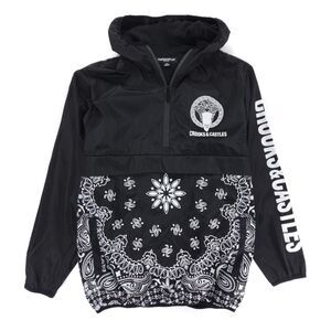 CROOKS & CASTLES Medusa Bandana Bandito Half Zip Hoodie Windbreaker Jacket Black